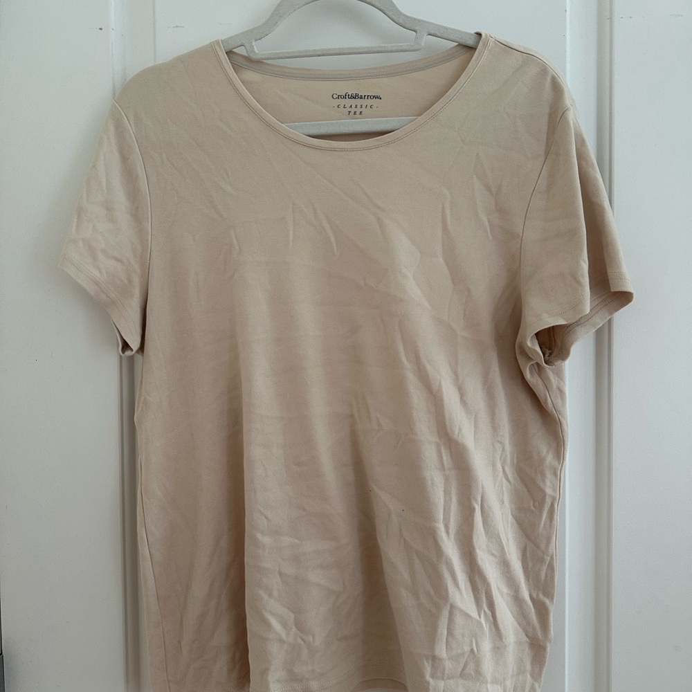 croft & barrow Beige Short-Sleeve Crew Neck Tee